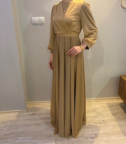 38 Beden camel Renk Abiye