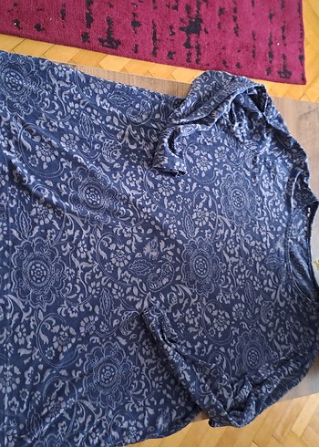 xl Beden mavi Renk Bohem Midi Tunik, Gri Mavi Batik Desen