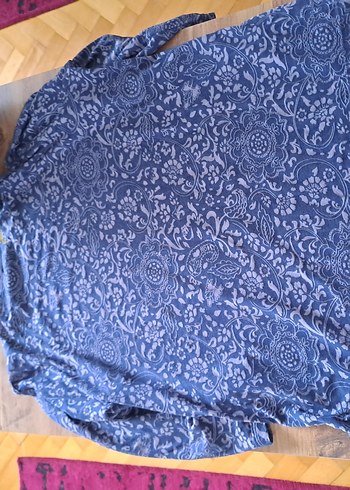 Zara Bohem Midi Tunik, Gri Mavi Batik Desen