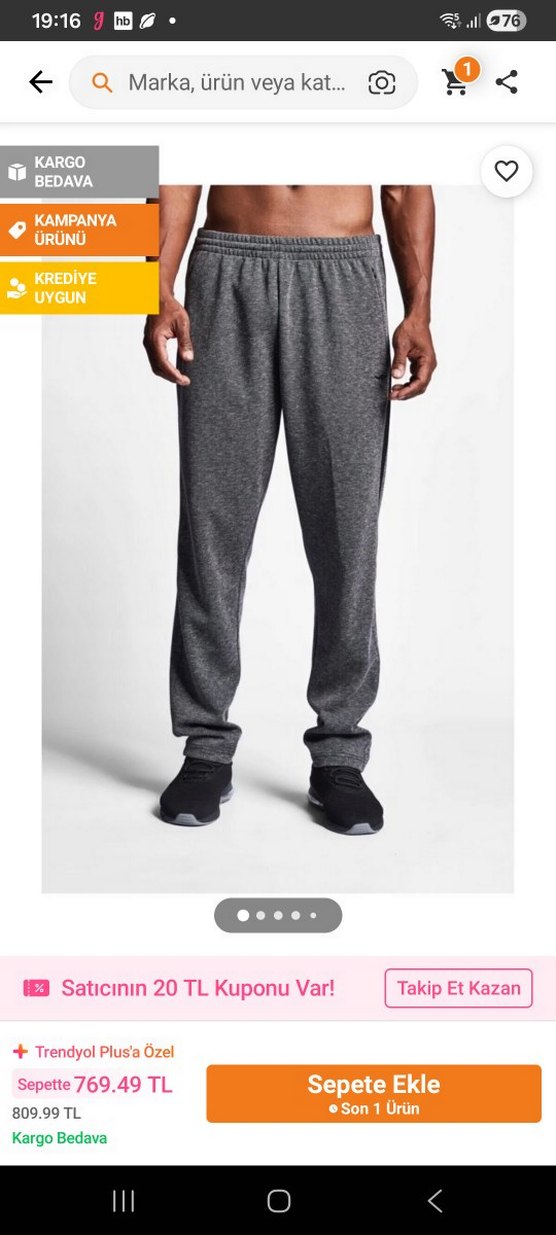 Gri Rahat Kesim erkek  Eşofman Altı - Görsel 5