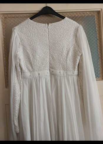 Bohem Uzun Kollu Beyaz A Kesim Gelinlik - Görsel 5