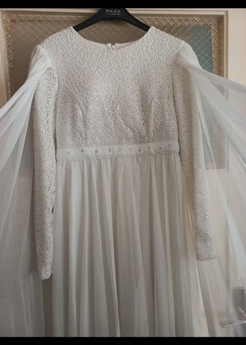 Bohem Uzun Kollu Beyaz A Kesim Gelinlik - Görsel 6