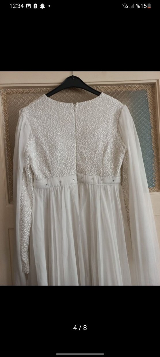 Bohem Uzun Kollu Beyaz A Kesim Gelinlik - Görsel 5