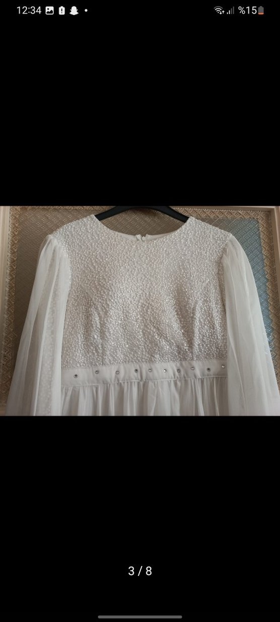 Bohem Uzun Kollu Beyaz A Kesim Gelinlik - Görsel 4