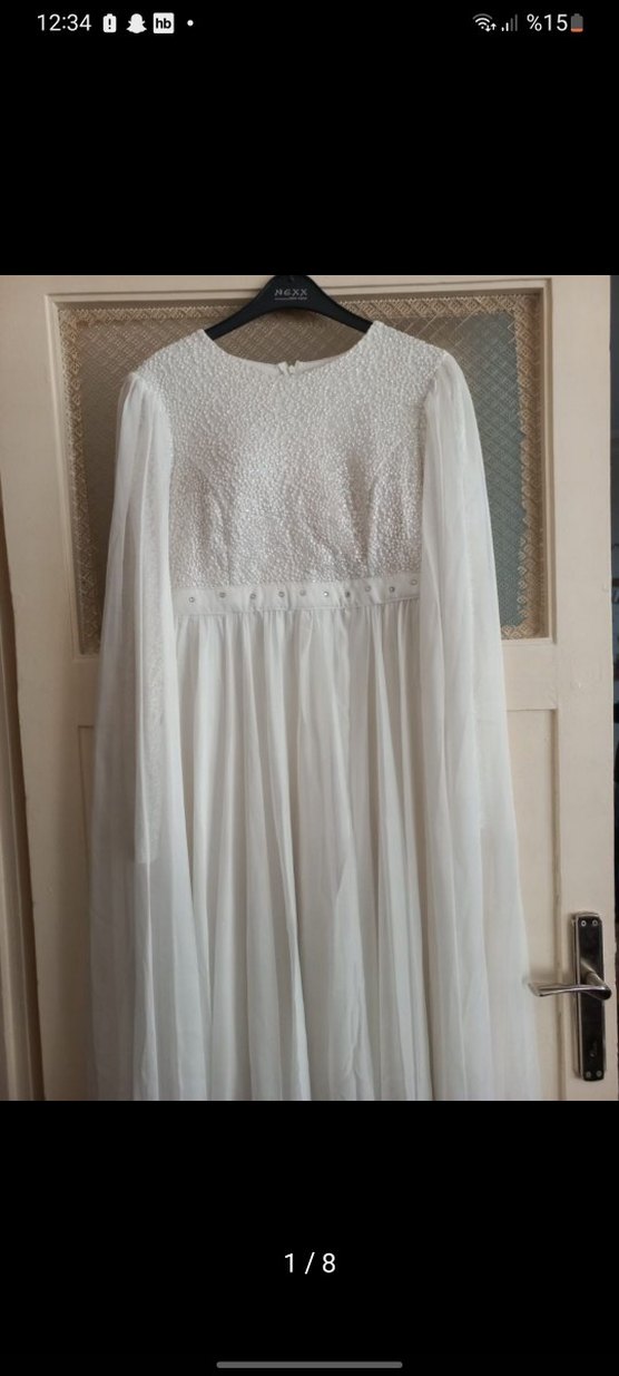 Bohem Uzun Kollu Beyaz A Kesim Gelinlik - Görsel 3