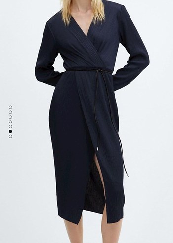 Lacivert Piliseli V Yaka Uzun Kadın Elbise - Görsel 6