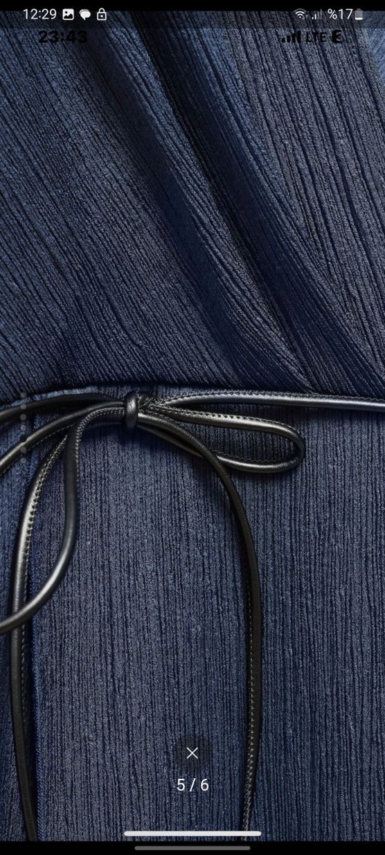 Lacivert Piliseli V Yaka Uzun Kadın Elbise - Görsel 4