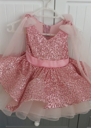 Pembe Simli Klasik Kız Çocuk Elbisesi