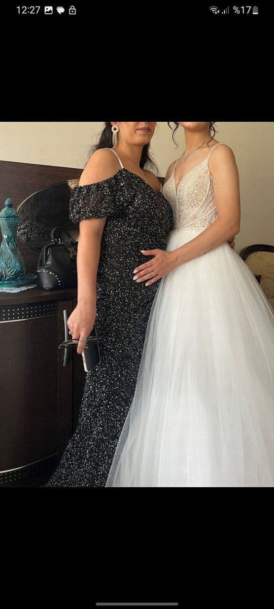 Siyah Drapeli Straplez Uzun Abiye Elbise - Görsel 2