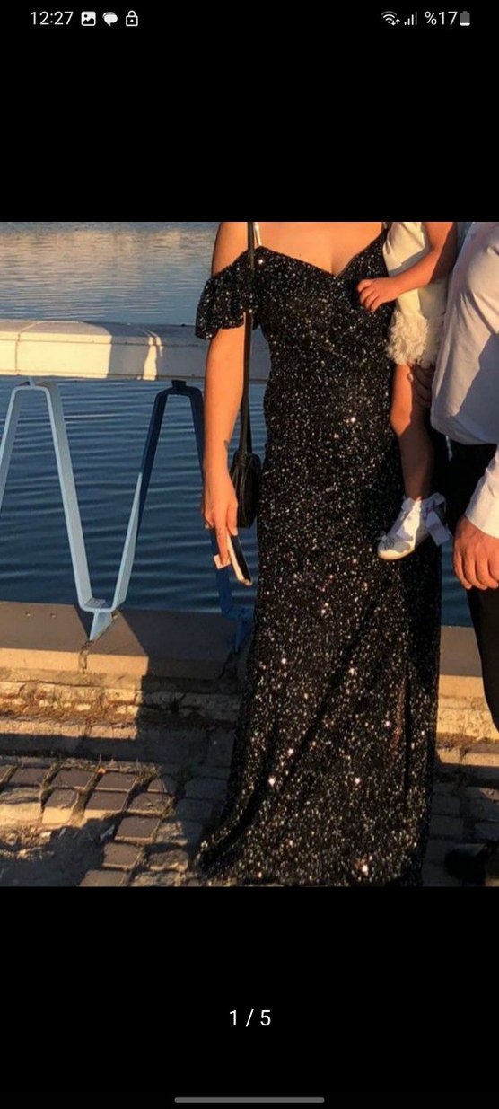 Siyah Drapeli Straplez Uzun Abiye Elbise - Görsel 4