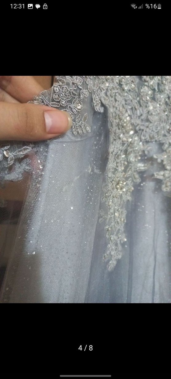 Gri Dantel İşlemeli Uzun Abiye Elbise - Görsel 4