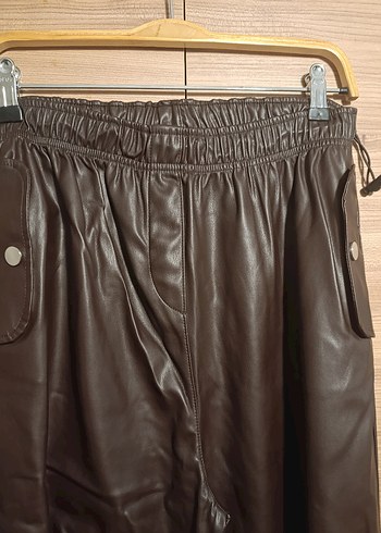 Diğer Kahverengi Deri Kadın Bol Kesim Pantolon