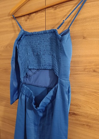 Mavi Uzun Drapeli Kadın Tulum - Görsel 3