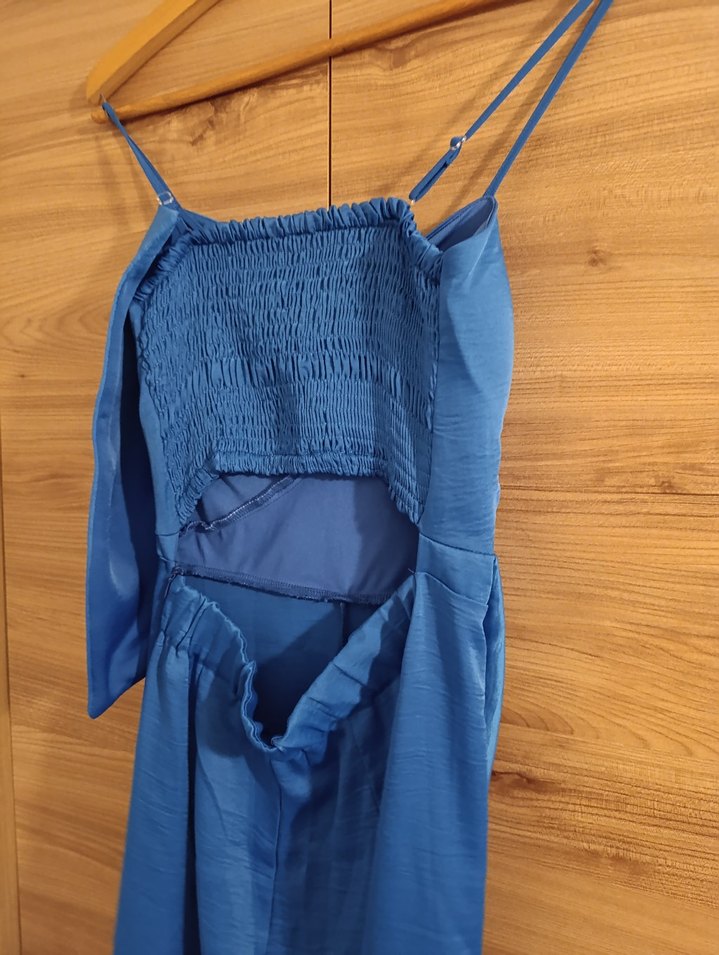 Mavi Uzun Drapeli Kadın Tulum - Görsel 3