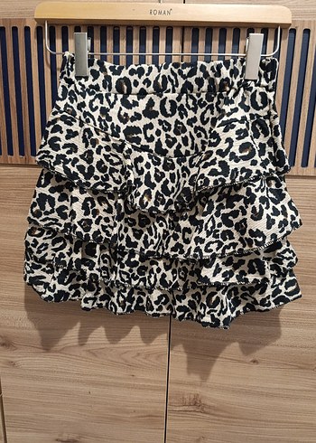 Kahverengi Zebra Desenli Fırfırlı Mini Etek