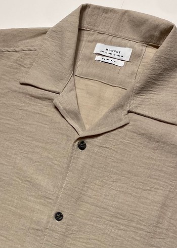 Bej Kısa Kollu Keten Erkek Gömlek - Görsel 8