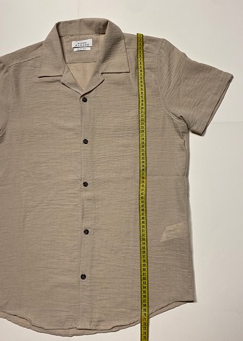 Bej Kısa Kollu Keten Erkek Gömlek - Görsel 5