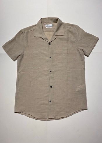 Bej Kısa Kollu Keten Erkek Gömlek - Görsel 6