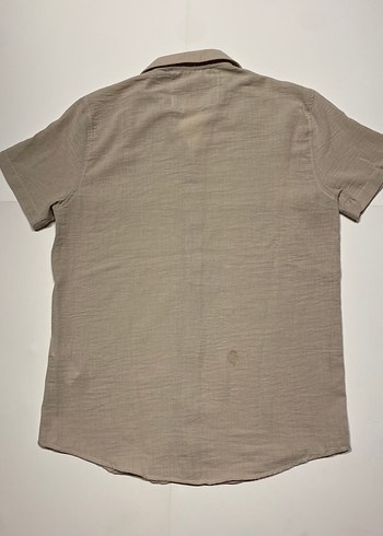 Bej Kısa Kollu Keten Erkek Gömlek - Görsel 7