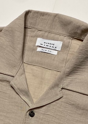 Bej Kısa Kollu Keten Erkek Gömlek - Görsel 2