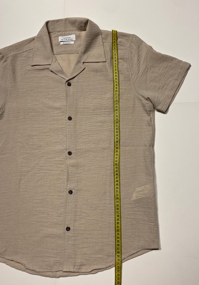 Bej Kısa Kollu Keten Erkek Gömlek - Görsel 5