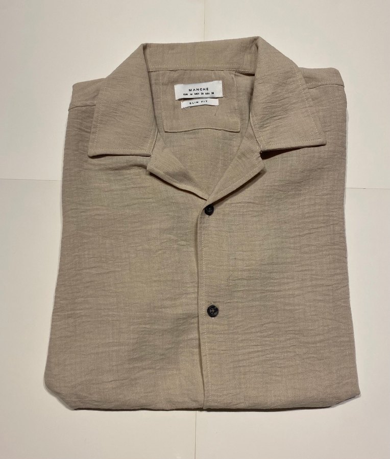 Bej Kısa Kollu Keten Erkek Gömlek - Görsel 3