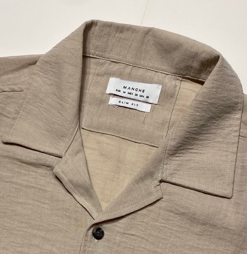 Bej Kısa Kollu Keten Erkek Gömlek - Görsel 2