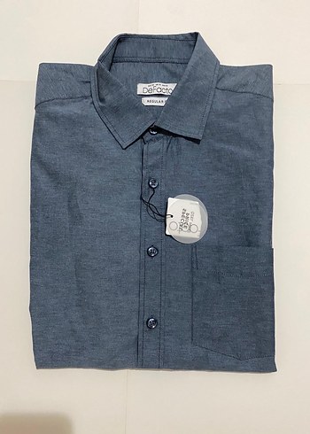 Erkek Lacivert Kısa Kollu Denim Gömlek - Görsel 2