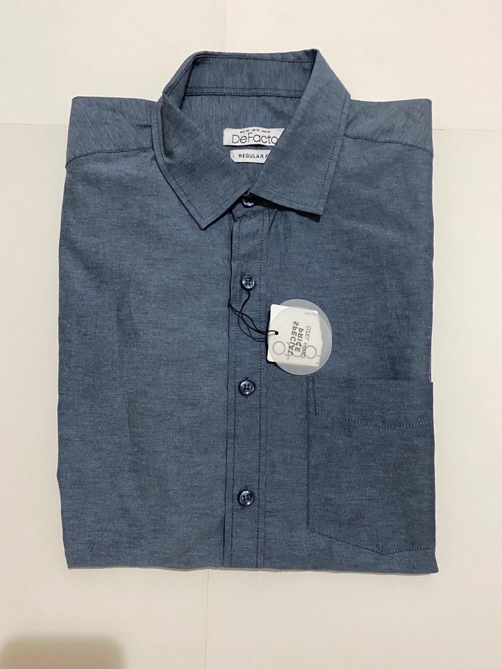 Erkek Lacivert Kısa Kollu Denim Gömlek - Görsel 2