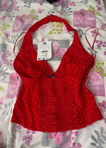 Bershka Bershka Puantiyeli Halter Yaka Kırmızı Üst ve Kahverengi Üst