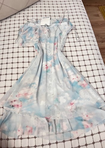 xs Beden Bershka Baskılı Volanlı Tül Mini Elbise