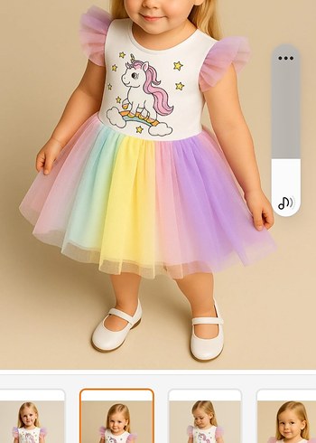 Unicorn Desenli Kız Çocuk Tül Elbise - Görsel 2