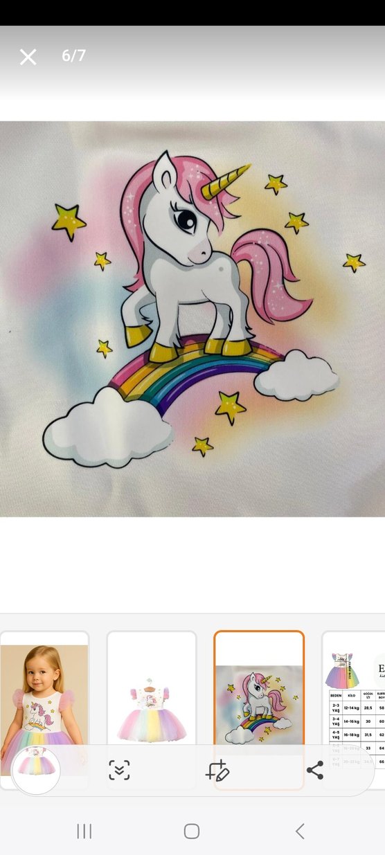 Unicorn Desenli Kız Çocuk Tül Elbise - Görsel 5