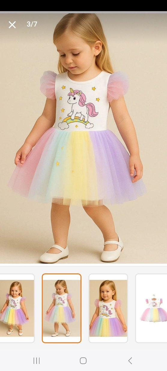 Unicorn Desenli Kız Çocuk Tül Elbise - Görsel 3