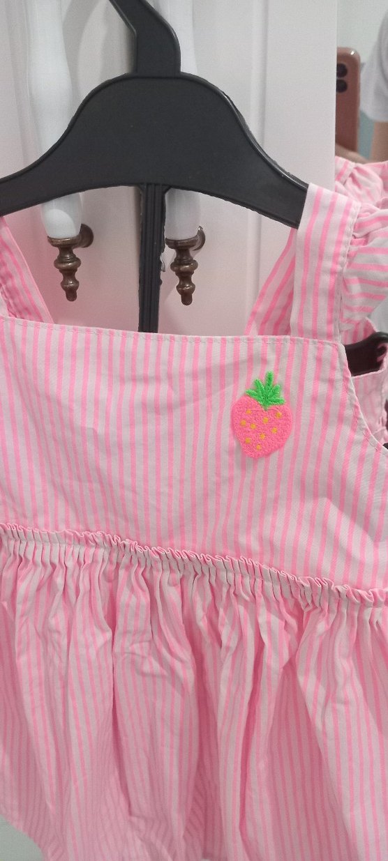 Pembe Çizgili Kız Çocuk Elbise - Görsel 3