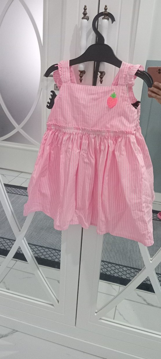 Pembe Çizgili Kız Çocuk Elbise - Görsel 2