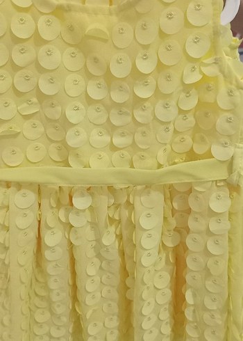 Kız Çocuk Sarı Fırfırlı Nakışlı Elbise - Görsel 6