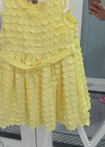 Kız Çocuk Sarı Fırfırlı Nakışlı Elbise - Görsel 2