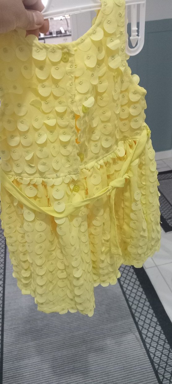 Kız Çocuk Sarı Fırfırlı Nakışlı Elbise - Görsel 4