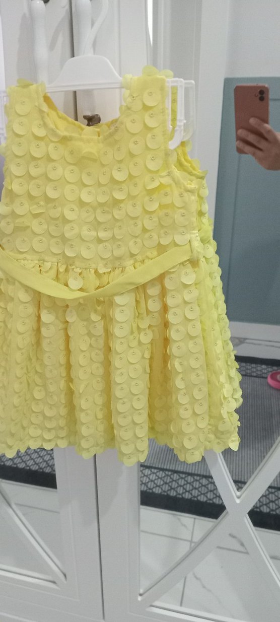 Kız Çocuk Sarı Fırfırlı Nakışlı Elbise - Görsel 2