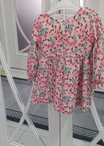 Uzun Kollu Çiçekli Kız Çocuk Elbise - Görsel 2