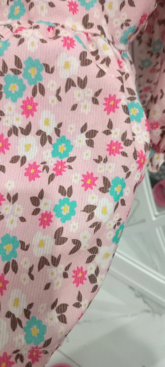 Uzun Kollu Çiçekli Kız Çocuk Elbise - Görsel 3