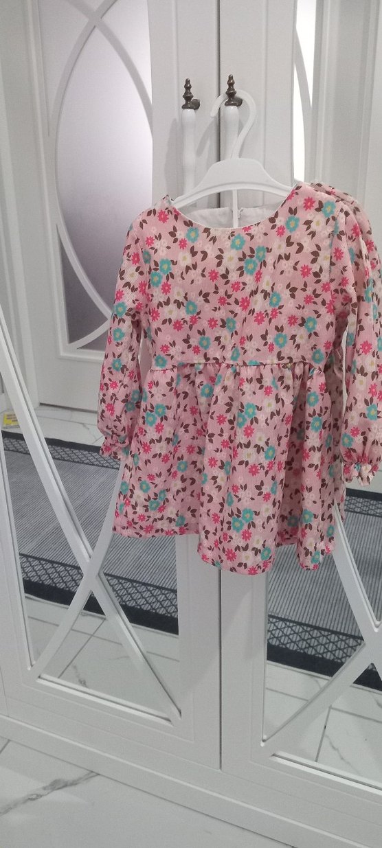 Uzun Kollu Çiçekli Kız Çocuk Elbise - Görsel 2