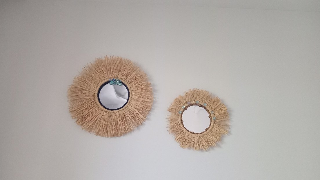 Bej Dekoratif Yuvarlak Ayna - Görsel 4