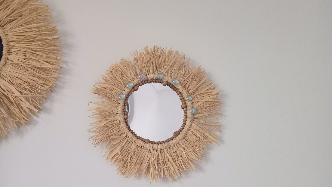 Bej Doğal Dokulu Yuvarlak Ayna - Görsel 2