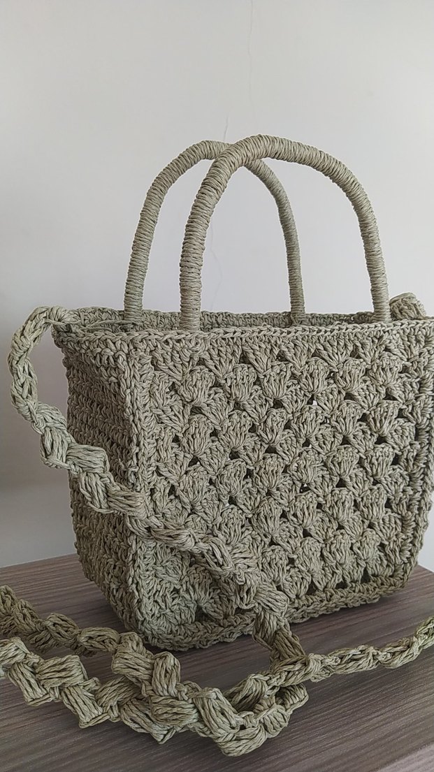 Bej Örgü Dantel Detaylı Bohem Kadın Çanta - Görsel 3