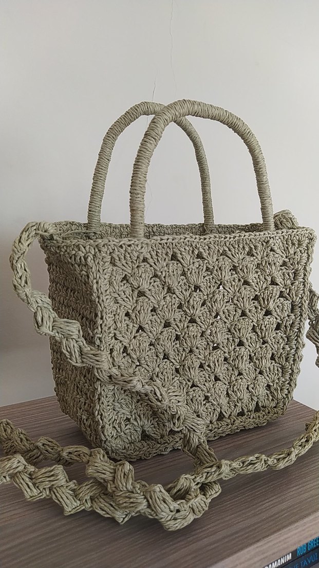 Bej Örgü Dantel Detaylı Bohem Kadın Çanta - Görsel 2