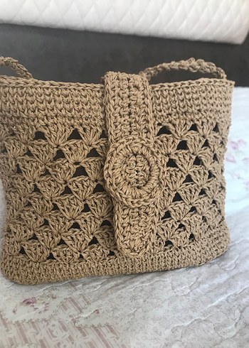 Bej Dantel Detaylı Örgü Kadın Çanta - Görsel 4