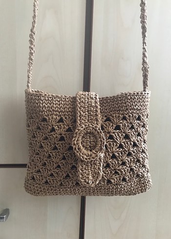 Bej Dantel Detaylı Örgü Kadın Çanta - Görsel 2