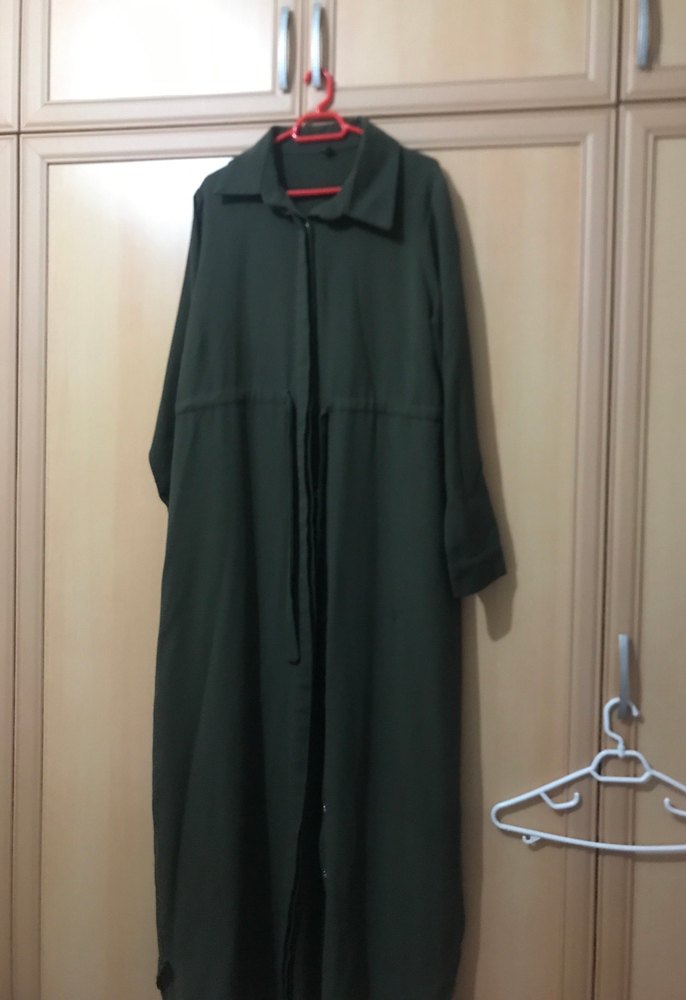 Kemerli Uzun Haki Kadın Elbise - Görsel 2